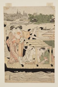 Bateaux de plaisance sur la rivière Sumida sous le pont Shin-Ōhashi - Chobunsai Eishi