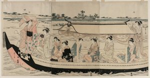 Femmes dans un bateau de plaisance sur la rivière Sumida, début des années 1790