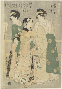 Trois courtisanes de la maison Wakafune-ya : Shiratsuyu, Isono et Isoji, vers 1794 - Choki Eishusai