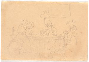 Intérieur du soir. Quatre dames autour d