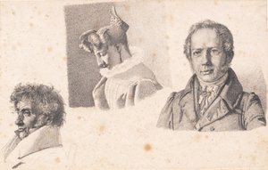 Feuille avec trois portraits : Maître boulanger Købke, Sophie Krohn et N. Feilberg