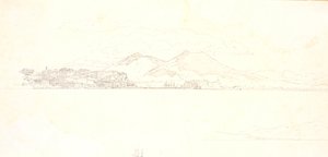 Vue de la baie de Naples depuis la Villa Reale. En arrière-plan, le Vésuve