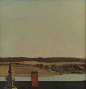 Crête de toit du château de Frederiksborg avec vue sur le lac, la ville et la forêt