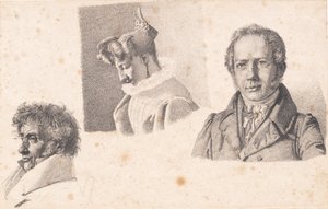 Feuille avec trois portraits : Maître boulanger Købke, Sophie Krohn et N. Feilberg - Christen Købke