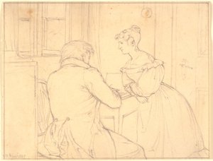 Le peintre C.D. Gebauer dessinant pour Mademoiselle Margrethe Hahn - Christen Købke