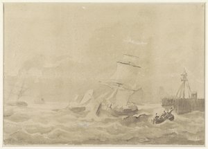 Mer agitée avec des voiliers