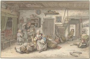 Intérieur avec famille de paysans