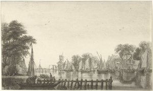 Vue de rivière avec des voiliers - Christiaan Josi