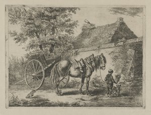 Garçon avec un cheval et un chien