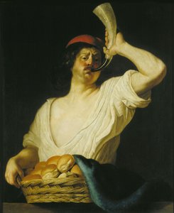 Un boulanger soufflant dans sa corne, 1650 - Christiaen van Couwenbergh