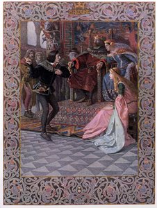 Hamlet devant le roi Claudius, la reine Gertrude et Ophélie, scène de 