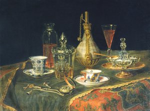 Verres bohèmes, tasses et une montre