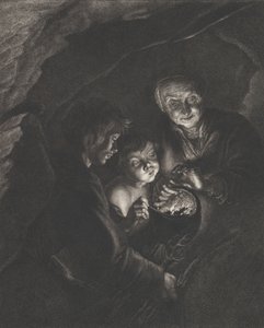 Scène nocturne dans une grotte avec une vieille femme tenant des charbons ardents dans un pot, un garçon soufflant, vers 1750-57 - Christian Friedrich Boëtius