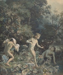 Rivière avec trois garçons se baignant, 19ème siècle