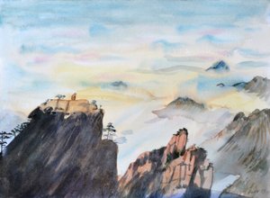 Singe de pierre regardant une mer de nuages, 2015