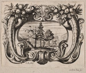 Emblème avec un jardinier et un amourin plantant un arbre - Christian Rothgiesser