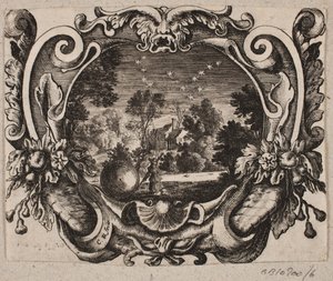 Emblème avec un homme roulant une boule la nuit - Christian Rothgiesser