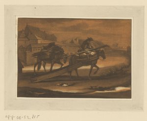 Cavalier avec deux chevaux chargés