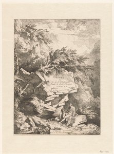 Paysage rocheux avec deux figures reposant sur une pierre (série: Œuvre de C. G. E. Dietrich)