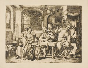 Satyre dans une maison de paysan, dans le style de Jordaens - Christian Wilhelm Ernst Dietrich