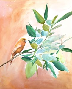 Un oiseau orange sur une branche - Christine Lindstrom