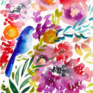 Oiseau aux couleurs vives et aux motifs floraux - Christine Lindstrom