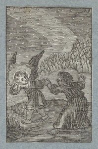 Ange avec une lanterne montrant le chemin à un enfant