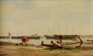 Vue sur Nyholm avec grue et navires de guerre