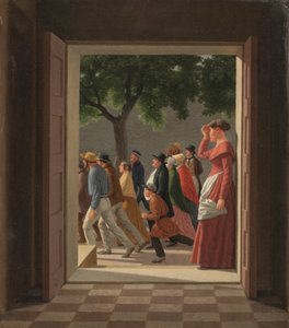 Vue à travers une porte vers des figures en mouvement - Christoffer Wilhelm Eckersberg