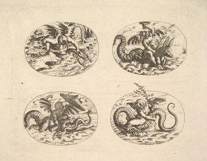 Putti avec des monstres marins, planches du Neue Grotessken Buch - Christoph Jamnitzer