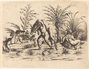 Trois putti avec un taureau mort