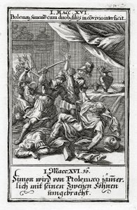 Simon et ses deux fils tués par Ptolémée. 1 Maccabées 14:16, 1695