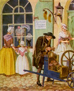 Scherenschleifer / Aiguiseur de ciseaux (lithographie en couleur)