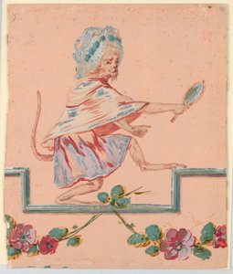 Singe femelle avec un miroir à main