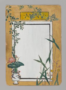 Carte de menu avec bambou et fleurs, ca. 1880