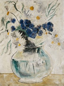 Marguerites et Bleuets dans un Bol en Verre