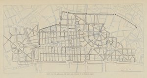 Plan de Sir Christopher Wren pour reconstruire la zone brûlée superposé aux rues existantes - Christopher Wren