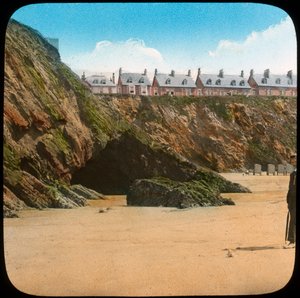 Plage et falaises, Newquay, Cornouailles, fin du 19e ou début du 20e siècle
