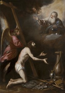 Espagnol : Cristo flagelado arrodillado ante Dios Padre (Christ flagellé agenouillé devant Dieu le Père) - Circle of Antonio del Castillo y Saavedra