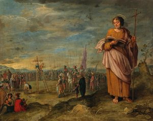 Frans Francken II (entourage) Évangéliste et crucifixion du Christ - Circle of Frans Francken the Younger
