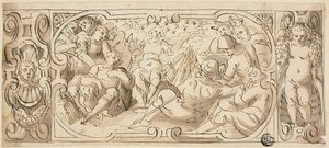 Projet de frise décorative avec Joseph interprétant son rêve à ses frères - Circle of Giovanni Battista Castello