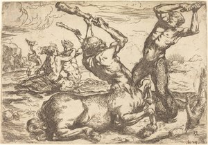 Bataille entre un centaure et un triton