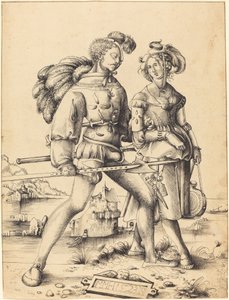 Un soldat marchant avec une cantinière - Circle of Urs Graf I
