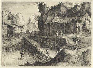 Village de montagne avec maisons et escaliers - Claes Jansz. Visscher (II)