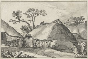 Ferme et une charrette dans une cour (Landschappen met boerderijen) - Claes Jansz. Visscher (II)