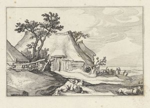 Ferme et berger avec moutons et chèvre (série Landschappen met boerderijen) - Claes Jansz. Visscher (II)