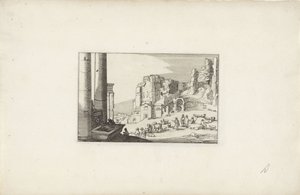 Paysage de collines avec une fontaine et des bergers (Variae antiquitates Romanae) - Claes Jansz. Visscher (II)
