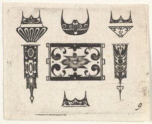 Gravure en noir avec neuf motifs - Claes Jansz Visscher