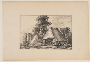 Ferme avec abri pour une charrette, extrait de Paysages (Verscheyden aerdige Lanthuysen...)