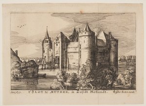 Le château de Muiden (en sens inverse), extrait de Quatre châteaux en Hollande et Utrecht - Claes Jansz. Visscher